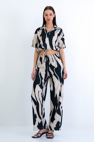Crop top et pantalon taille haute - Bleu