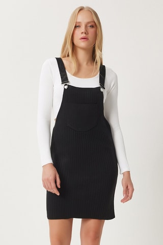 Robe-salopette en laine - Noir