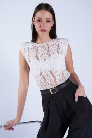 Top en dentelle - Blanc