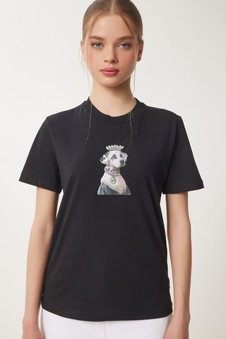 T-shirt - Blanc, noir et beige