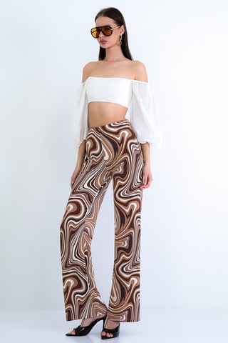 Pantalon palazzo taille haute - Marron