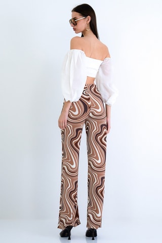 Pantalon palazzo taille haute - Marron