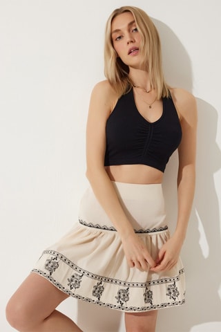 Jupe patineuse taille haute - Blanc et noir