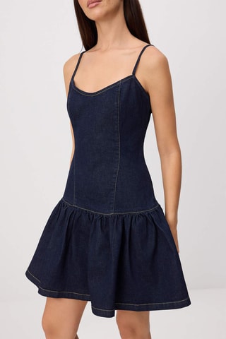 Robe taillebasse en jean - Bleu marine