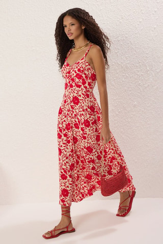 Robe midi - Blanc et rose