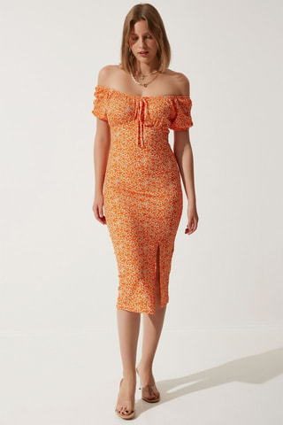 Robe fourreau - Blanc et orange