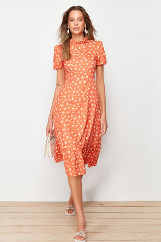 Robe midi - Orange et blanc