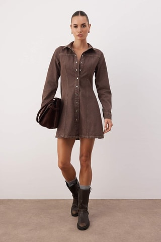 Robe chemise en jean - Marron