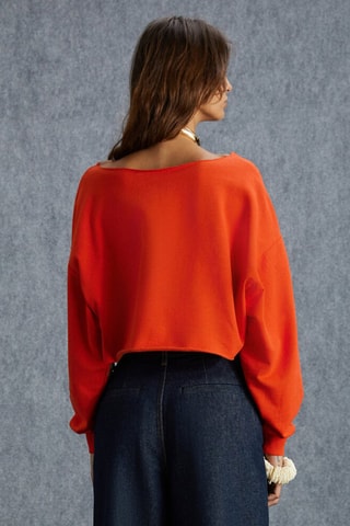 Sweat court en coton biologique - Blanc et rouge