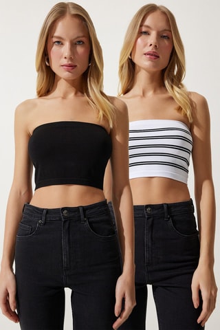2 crops tops bustier - Blanc et bleu