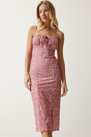 Robe midi - Rose et blanc