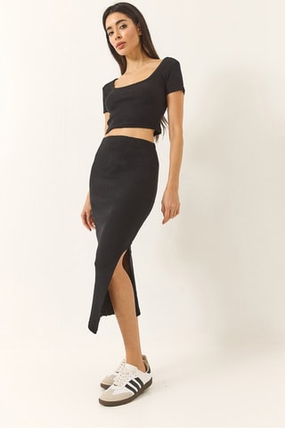 Crop top et jupe fourreau taille haute - Noir