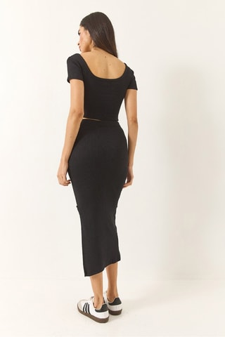 Crop top et jupe fourreau taille haute - Noir