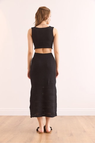Crop top et jupe midi taille haute - Noir