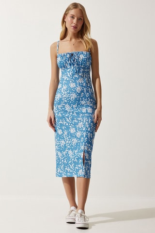 Robe midi - Blanc et bleu