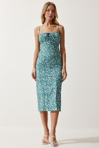 Robe midi - Blanc et vert