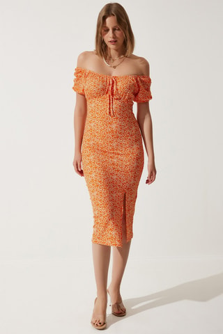 Robe fourreau - Blanc et orange