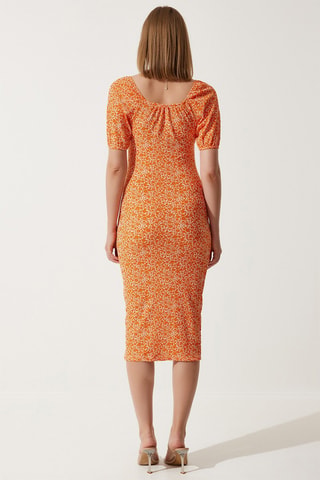 Robe fourreau - Blanc et orange