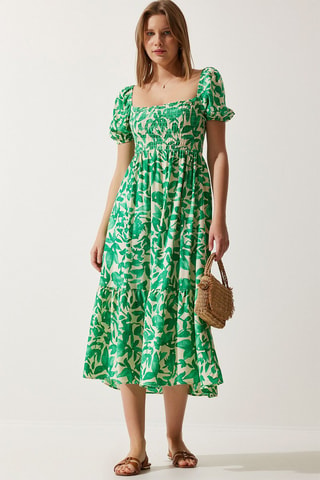 Robe midi - Blanc et vert
