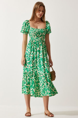 Robe midi - Blanc et vert