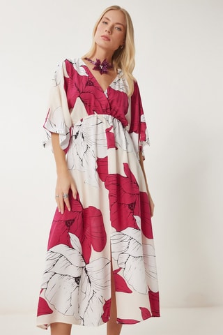 Robe midi - Blanc et rose