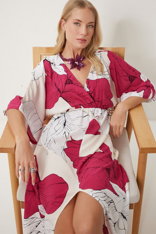 Robe midi - Blanc et rose