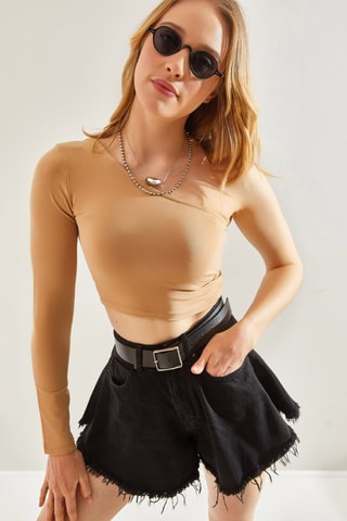 Crop top asymétrique - Beige