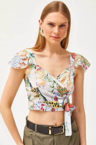 Crop top - Blanc, jaune, rouge et vert