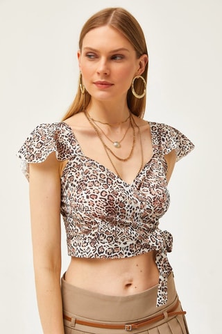Crop top - Beige, blanc et marron