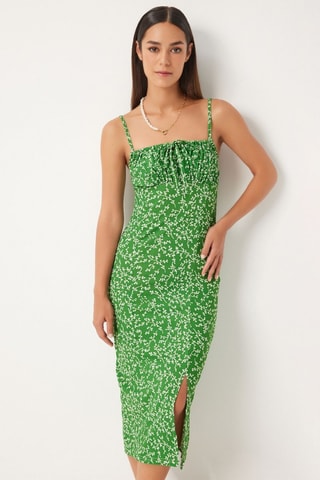 Robe midi - Blanc et vert