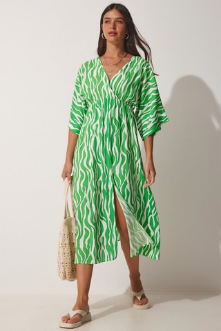 Robe midi - Blanc et vert