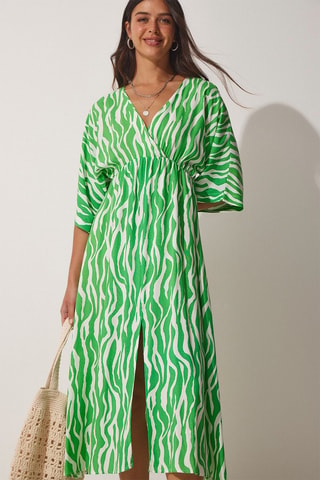 Robe midi - Blanc et vert