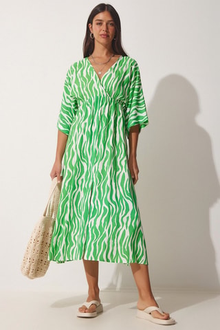 Robe midi - Blanc et vert