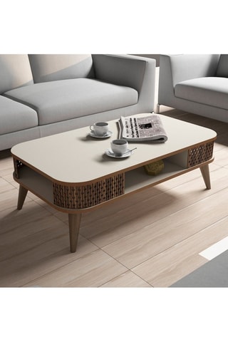 Table basse Eylül - Blanc et imitation bois