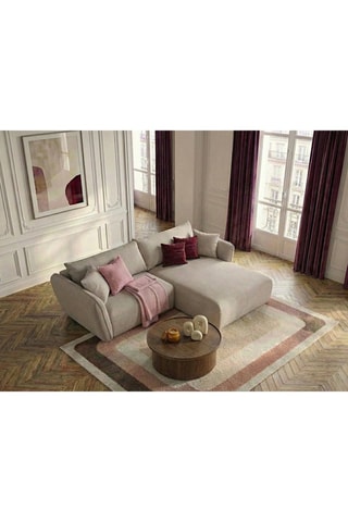 Canapé d'angle droit Luigi - Beige - 3 places - En tissu lisse