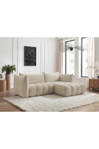 Canapé d'angle droit Azra - Beige - 4 places - En tissu bouclette