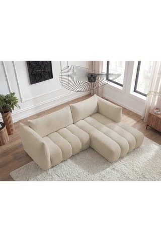 Canapé d'angle droit Azra - Beige - 4 places - En tissu bouclette