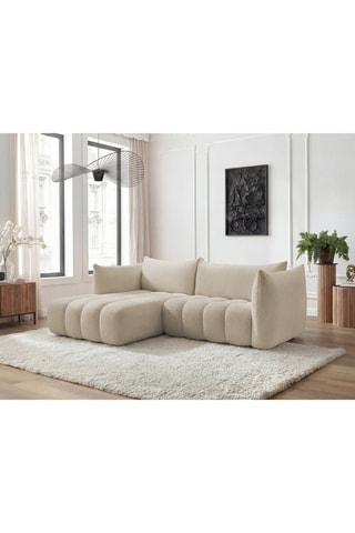 Canapé d'angle gauche Azra - Beige - 4 places - En tissu bouclette