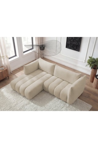 Canapé d'angle gauche Azra - Beige - 4 places - En tissu bouclette