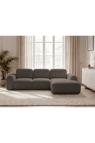 Canapé d'angle droit convertible Montaigne - Marron - 5 places - En tissu bouclette
