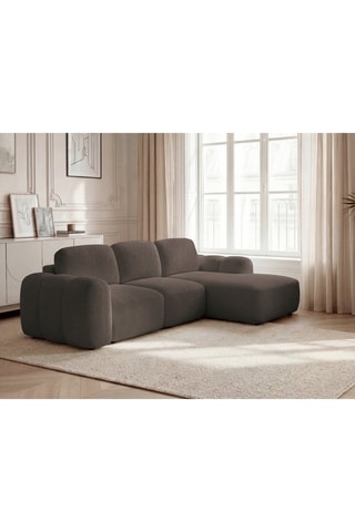 Canapé d'angle droit convertible Montaigne - Marron - 5 places - En tissu bouclette