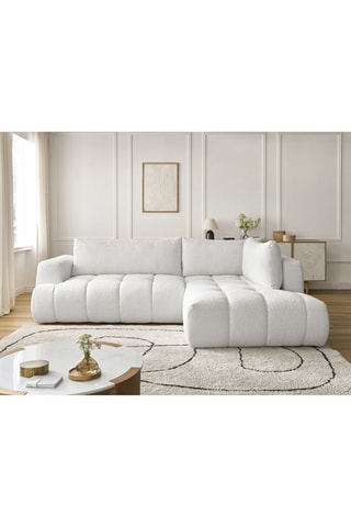 Canapé d'angle droit convertible Fuji - Blanc cassé - 3 places - En tissu bouclette