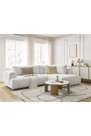 Canapé d'angle droit convertible Fuji - Blanc cassé - 3 places - En tissu bouclette