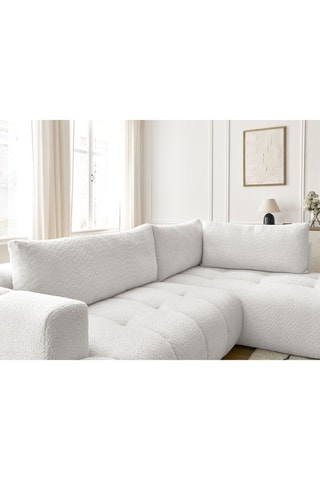 Canapé d'angle droit convertible Fuji - Blanc cassé - 3 places - En tissu bouclette