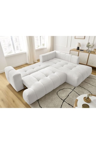 Canapé d'angle droit convertible Fuji - Blanc cassé - 3 places - En tissu bouclette