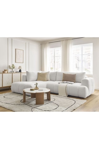 Canapé d'angle gauche convertible Fuji - Blanc cassé - 3 places - En tissu bouclette