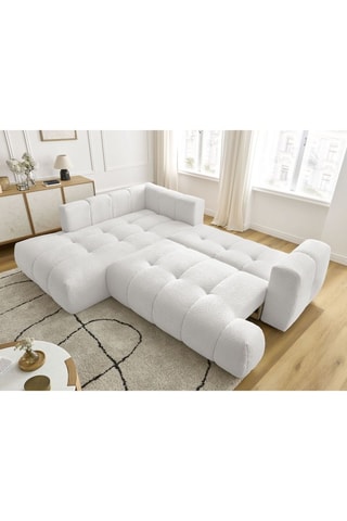 Canapé d'angle gauche convertible Fuji - Blanc cassé - 3 places - En tissu bouclette