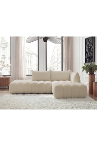 Canapé d'angle droit Azra - Beige - 4 places - En tissu bouclette
