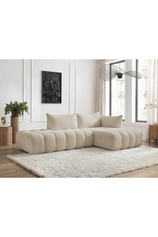 Canapé d'angle droit Azra - Beige - 4 places - En tissu bouclette