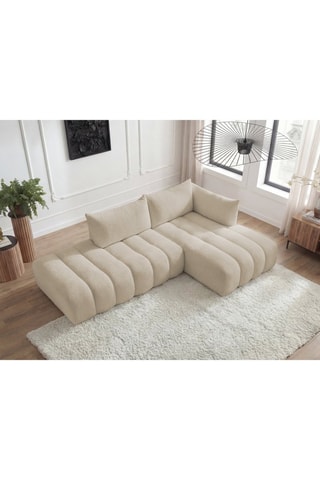 Canapé d'angle droit Azra - Beige - 4 places - En tissu bouclette